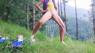 Fit Girl Spreading Powerful Pee Stream In The Forest   Angel Fowler